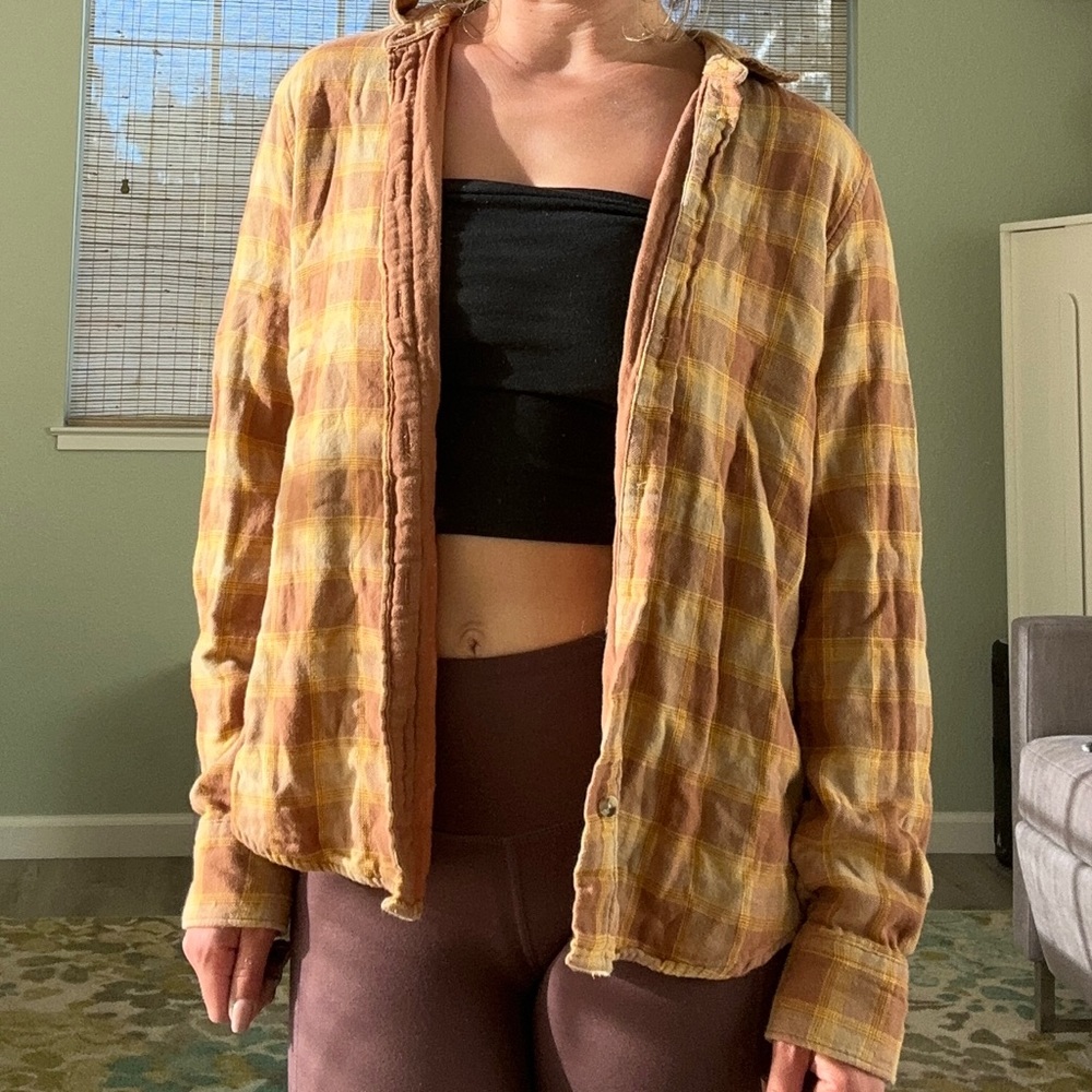 Briston Women’s medium yellow plaid flannel with orange inner lining. - Picture 3 of 3